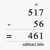 Calculate 517 minus 56 using long subtraction