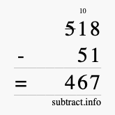Calculate 518 minus 51 using long subtraction