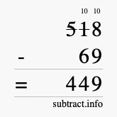 Calculate 518 minus 69 using long subtraction