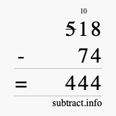 Calculate 518 minus 74 using long subtraction