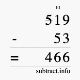 Calculate 519 minus 53 using long subtraction