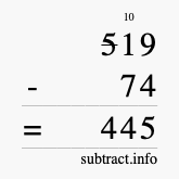 Calculate 519 minus 74 using long subtraction
