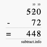 Calculate 520 minus 72 using long subtraction