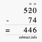 Calculate 520 minus 74 using long subtraction