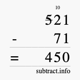Calculate 521 minus 71 using long subtraction