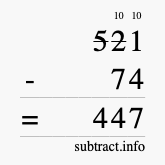 Calculate 521 minus 74 using long subtraction
