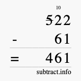 Calculate 522 minus 61 using long subtraction