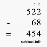 Calculate 522 minus 68 using long subtraction