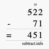 Calculate 522 minus 71 using long subtraction