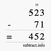 Calculate 523 minus 71 using long subtraction