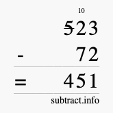 Calculate 523 minus 72 using long subtraction