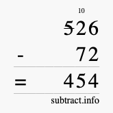 Calculate 526 minus 72 using long subtraction