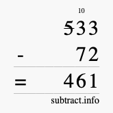 Calculate 533 minus 72 using long subtraction