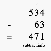 Calculate 534 minus 63 using long subtraction