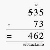 Calculate 535 minus 73 using long subtraction