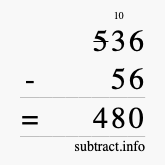 Calculate 536 minus 56 using long subtraction