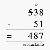 Calculate 538 minus 51 using long subtraction