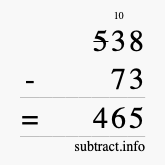 Calculate 538 minus 73 using long subtraction