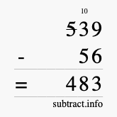 Calculate 539 minus 56 using long subtraction