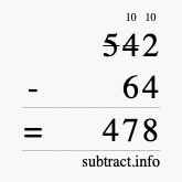 Calculate 542 minus 64 using long subtraction