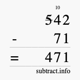 Calculate 542 minus 71 using long subtraction