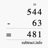 Calculate 544 minus 63 using long subtraction