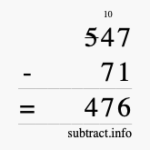 Calculate 547 minus 71 using long subtraction