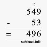 Calculate 549 minus 53 using long subtraction