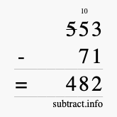 Calculate 553 minus 71 using long subtraction