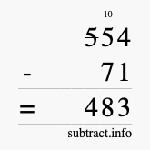 Calculate 554 minus 71 using long subtraction