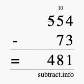 Calculate 554 minus 73 using long subtraction