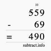 Calculate 559 minus 69 using long subtraction