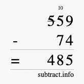 Calculate 559 minus 74 using long subtraction