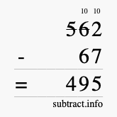 Calculate 562 minus 67 using long subtraction