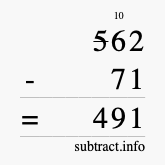 Calculate 562 minus 71 using long subtraction