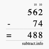 Calculate 562 minus 74 using long subtraction
