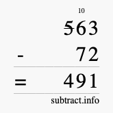 Calculate 563 minus 72 using long subtraction