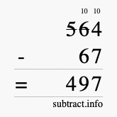 Calculate 564 minus 67 using long subtraction