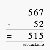 Calculate 567 minus 52 using long subtraction