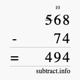 Calculate 568 minus 74 using long subtraction