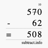 Calculate 570 minus 62 using long subtraction