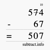 Calculate 574 minus 67 using long subtraction