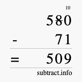 Calculate 580 minus 71 using long subtraction