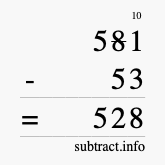 Calculate 581 minus 53 using long subtraction