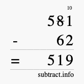 Calculate 581 minus 62 using long subtraction