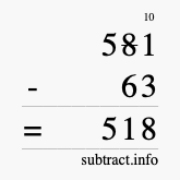 Calculate 581 minus 63 using long subtraction