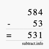 Calculate 584 minus 53 using long subtraction