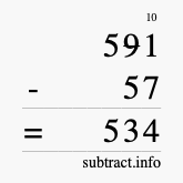 Calculate 591 minus 57 using long subtraction