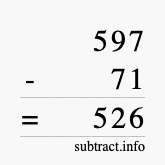 Calculate 597 minus 71 using long subtraction