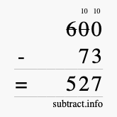 Calculate 600 minus 73 using long subtraction